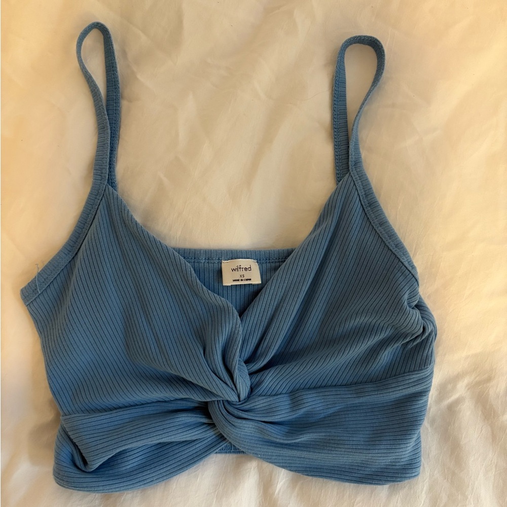 Aritzia Wilfred Blue Butterfly Crop Top